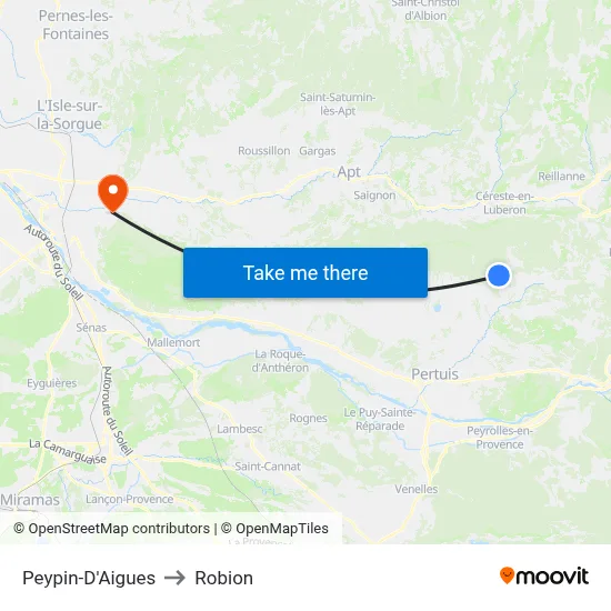 Peypin-D'Aigues to Robion map