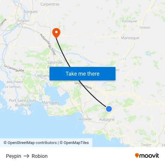 Peypin to Robion map
