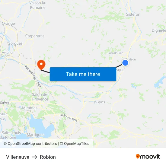 Villeneuve to Robion map