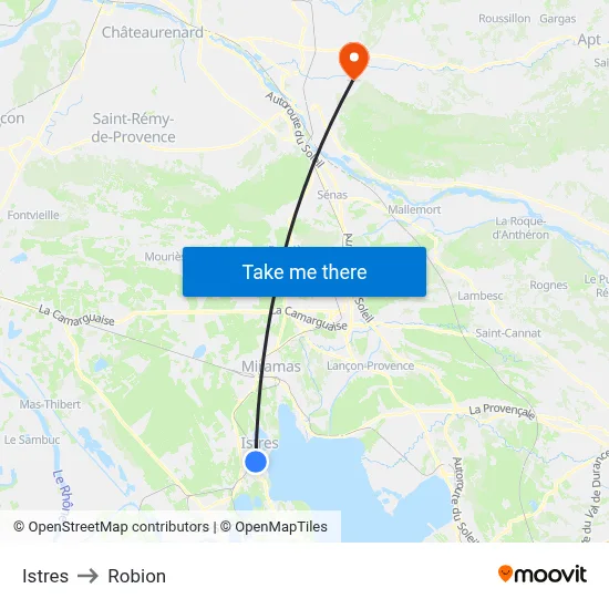 Istres to Robion map