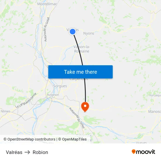 Valréas to Robion map