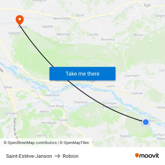 Saint-Estève-Janson to Robion map