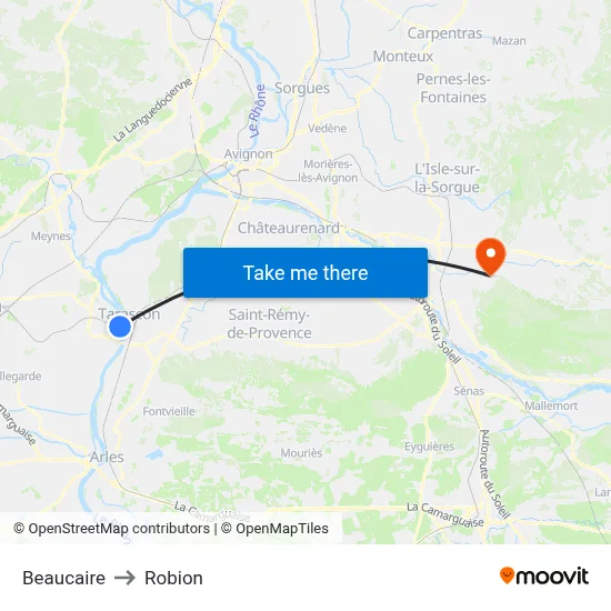 Beaucaire to Robion map