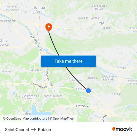 Saint-Cannat to Robion map