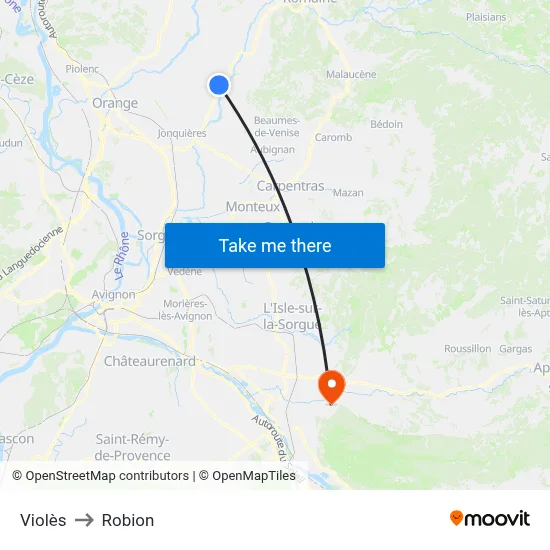Violès to Robion map