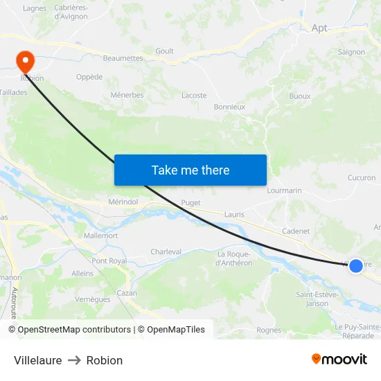 Villelaure to Robion map