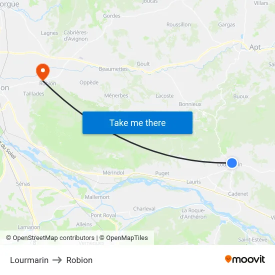 Lourmarin to Robion map