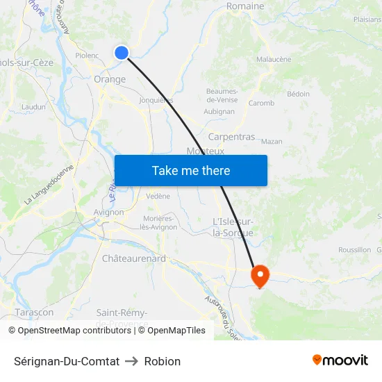 Sérignan-Du-Comtat to Robion map