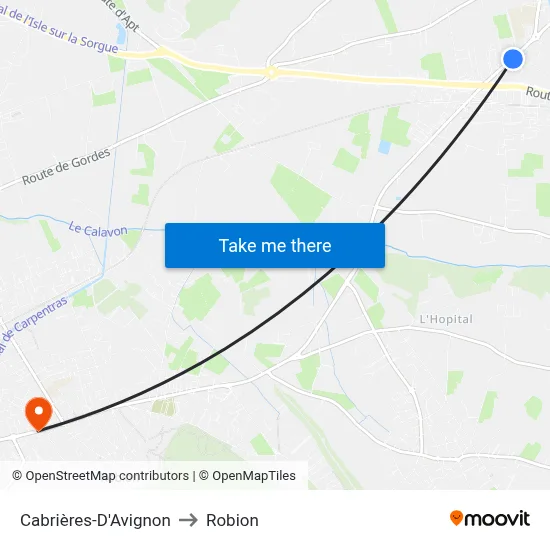 Cabrières-D'Avignon to Robion map