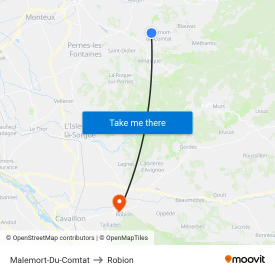 Malemort-Du-Comtat to Robion map