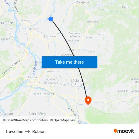 Travaillan to Robion map