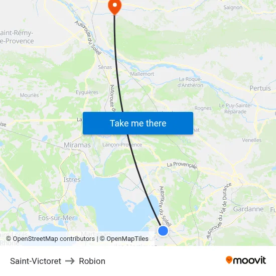 Saint-Victoret to Robion map