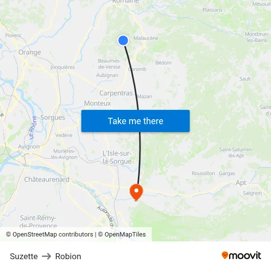 Suzette to Robion map