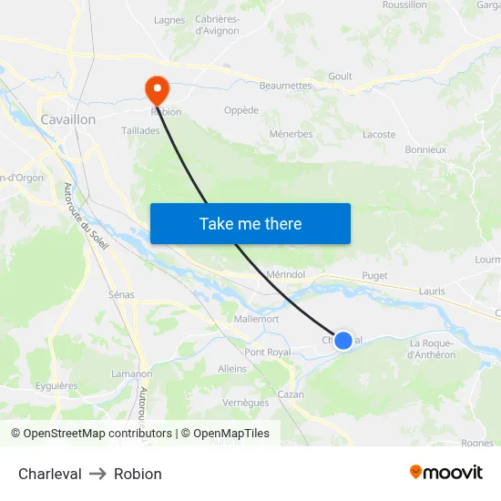 Charleval to Robion map