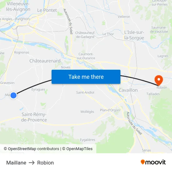 Maillane to Robion map