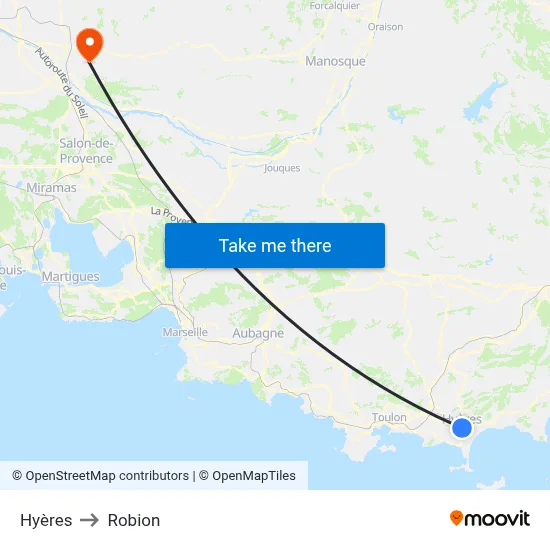 Hyères to Robion map