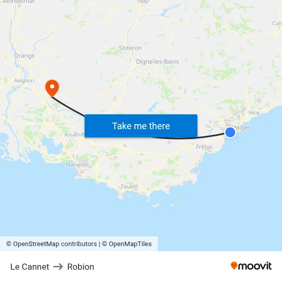 Le Cannet to Robion map