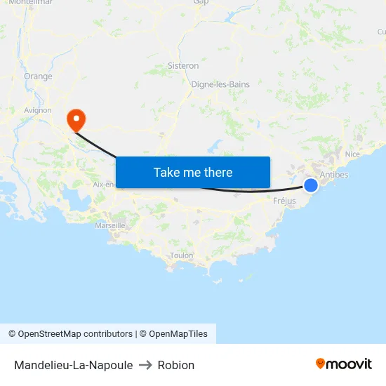 Mandelieu-La-Napoule to Robion map