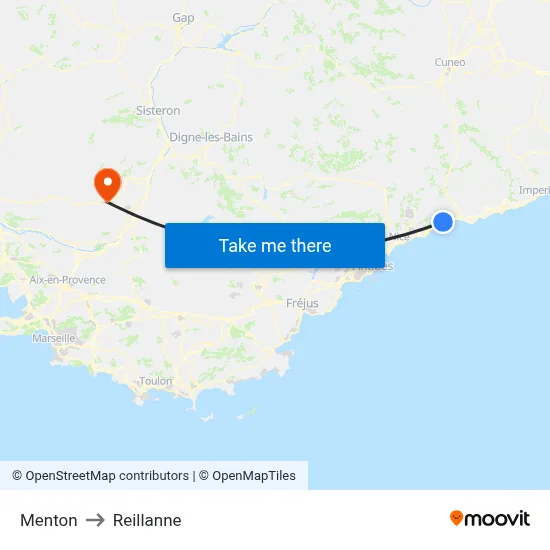 Menton to Reillanne map