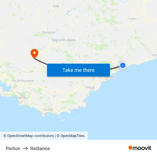 Peillon to Reillanne map