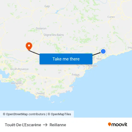 Touët-De-L'Escarène to Reillanne map
