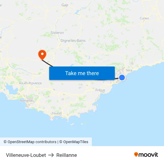 Villeneuve-Loubet to Reillanne map