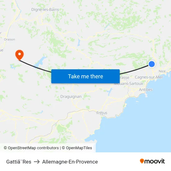 Gattiã¨Res to Allemagne-En-Provence map