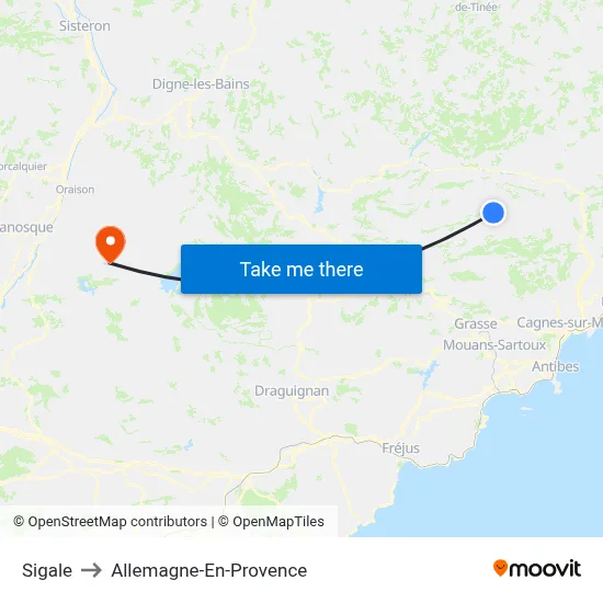 Sigale to Allemagne-En-Provence map