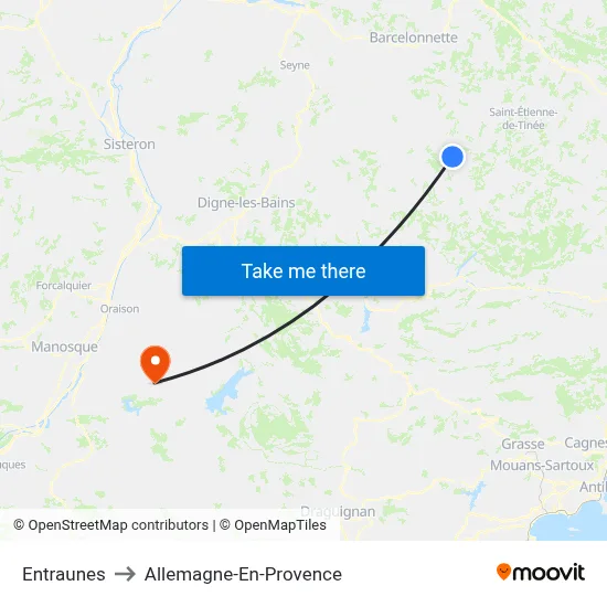 Entraunes to Allemagne-En-Provence map