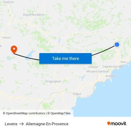 Levens to Allemagne-En-Provence map