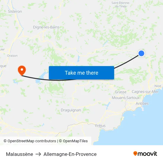 Malaussène to Allemagne-En-Provence map