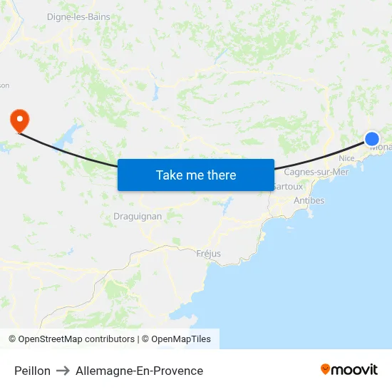 Peillon to Allemagne-En-Provence map