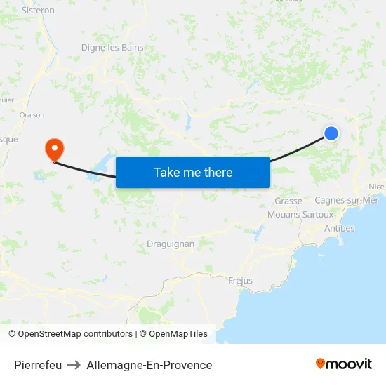 Pierrefeu to Allemagne-En-Provence map