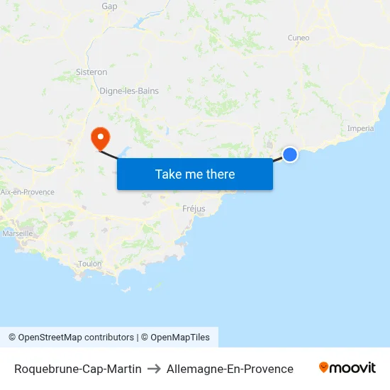 Roquebrune-Cap-Martin to Allemagne-En-Provence map