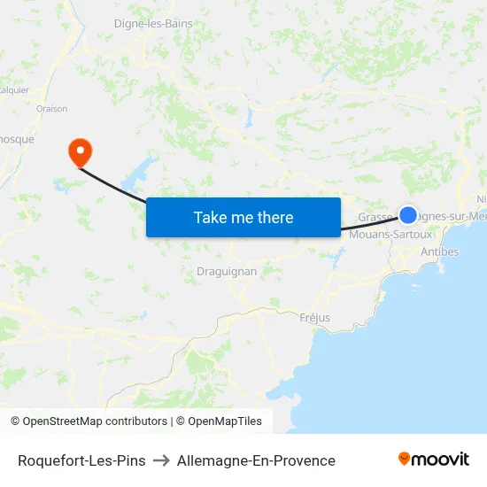 Roquefort-Les-Pins to Allemagne-En-Provence map