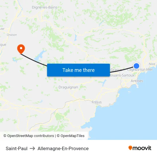 Saint-Paul to Allemagne-En-Provence map
