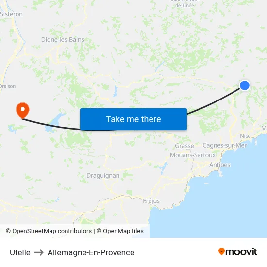 Utelle to Allemagne-En-Provence map