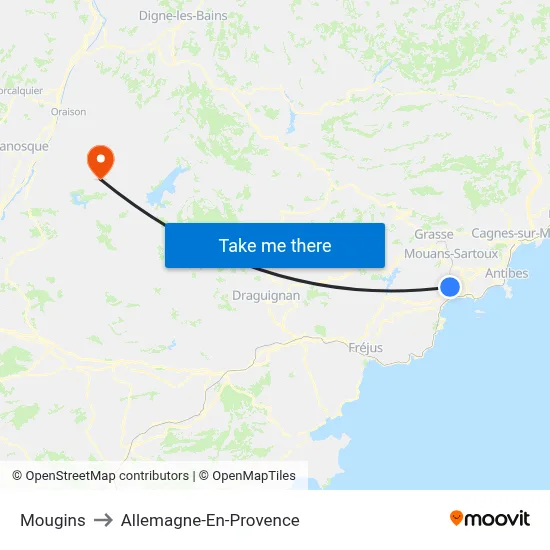 Mougins to Allemagne-En-Provence map