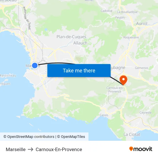 Marseille to Carnoux-En-Provence map