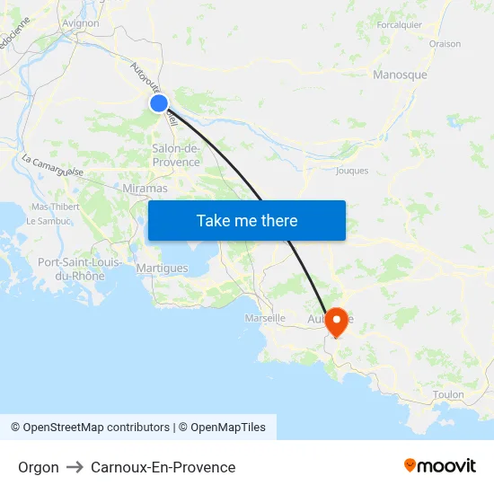 Orgon to Carnoux-En-Provence map