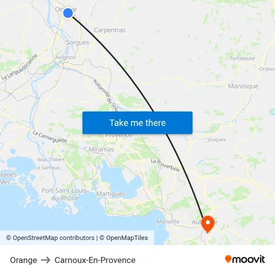 Orange to Carnoux-En-Provence map