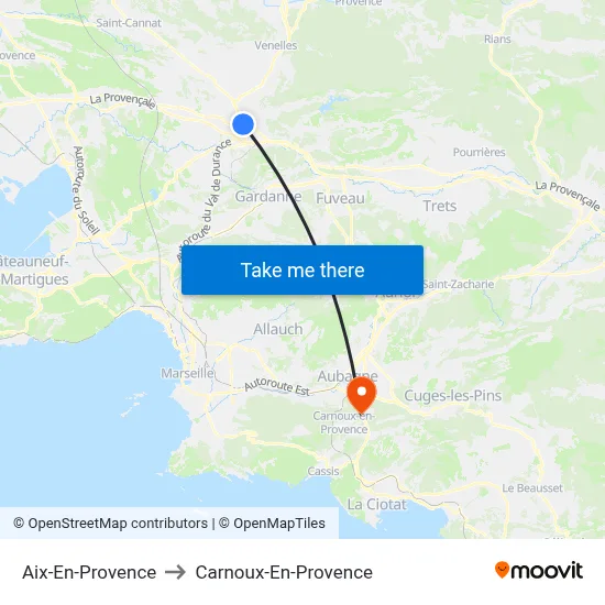 Aix-En-Provence to Carnoux-En-Provence map