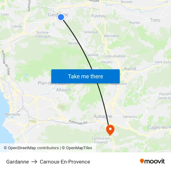 Gardanne to Carnoux-En-Provence map