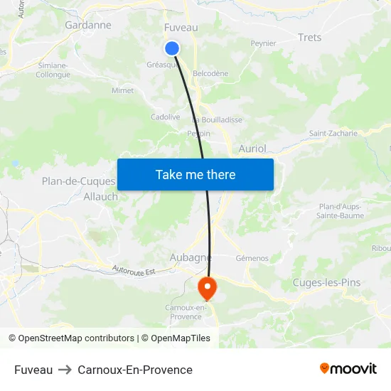 Fuveau to Carnoux-En-Provence map