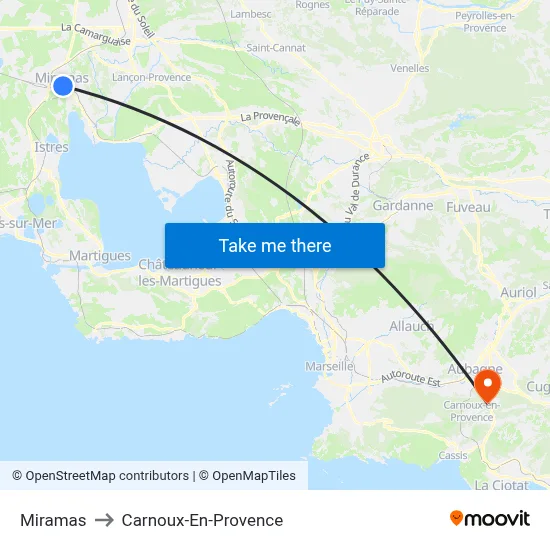 Miramas to Carnoux-En-Provence map