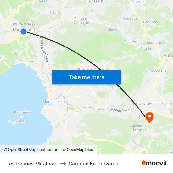 Les Pennes-Mirabeau to Carnoux-En-Provence map