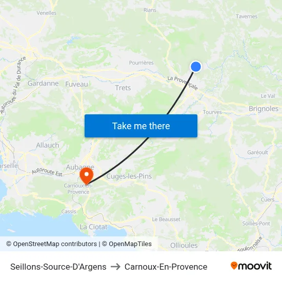 Seillons-Source-D'Argens to Carnoux-En-Provence map