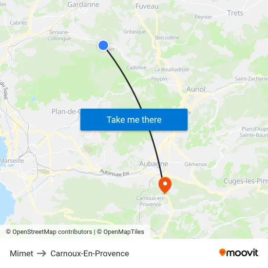 Mimet to Carnoux-En-Provence map