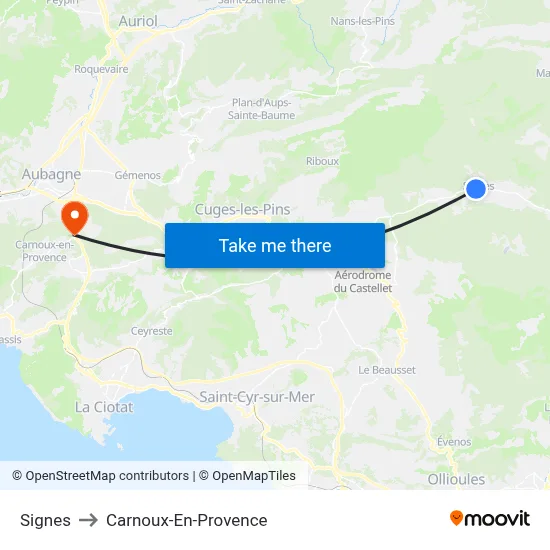 Signes to Carnoux-En-Provence map