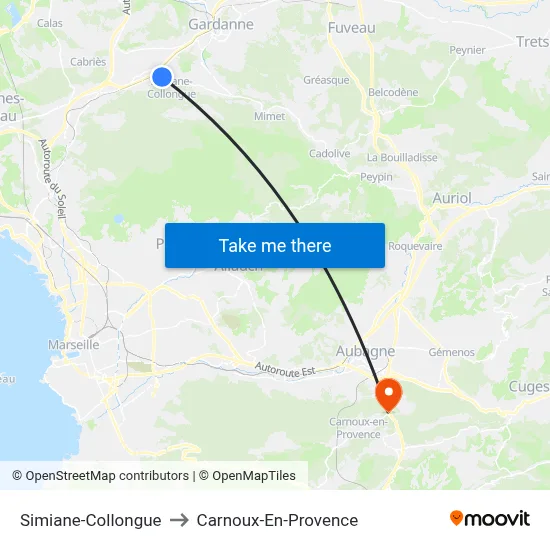 Simiane-Collongue to Carnoux-En-Provence map